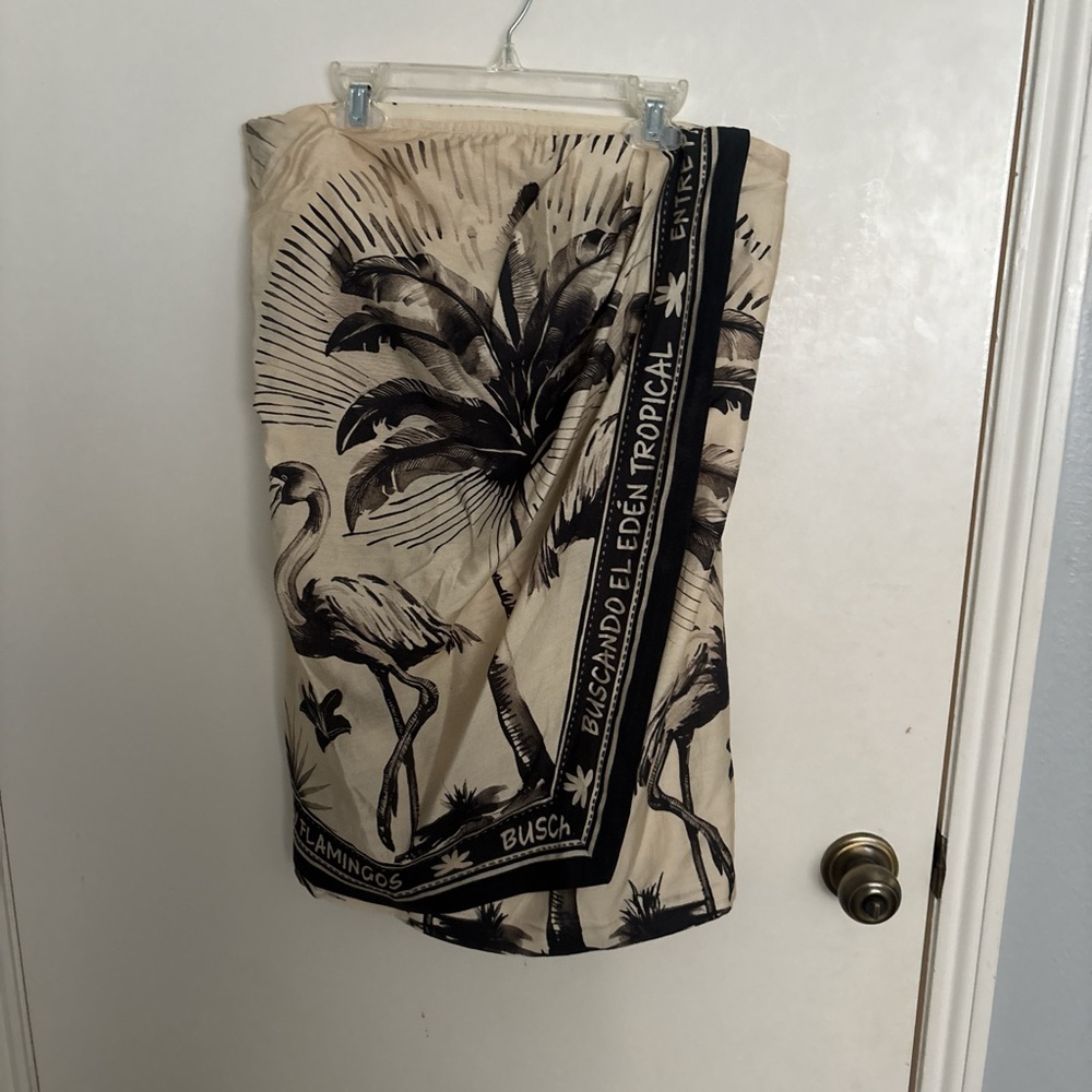 H&M Strapless Dress in Black and Cream Tropical Print